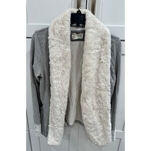 Saturday Sunday Women's Cozy Knit Cardigan with Faux Fur Shawl Collar‎ Gray Sz L